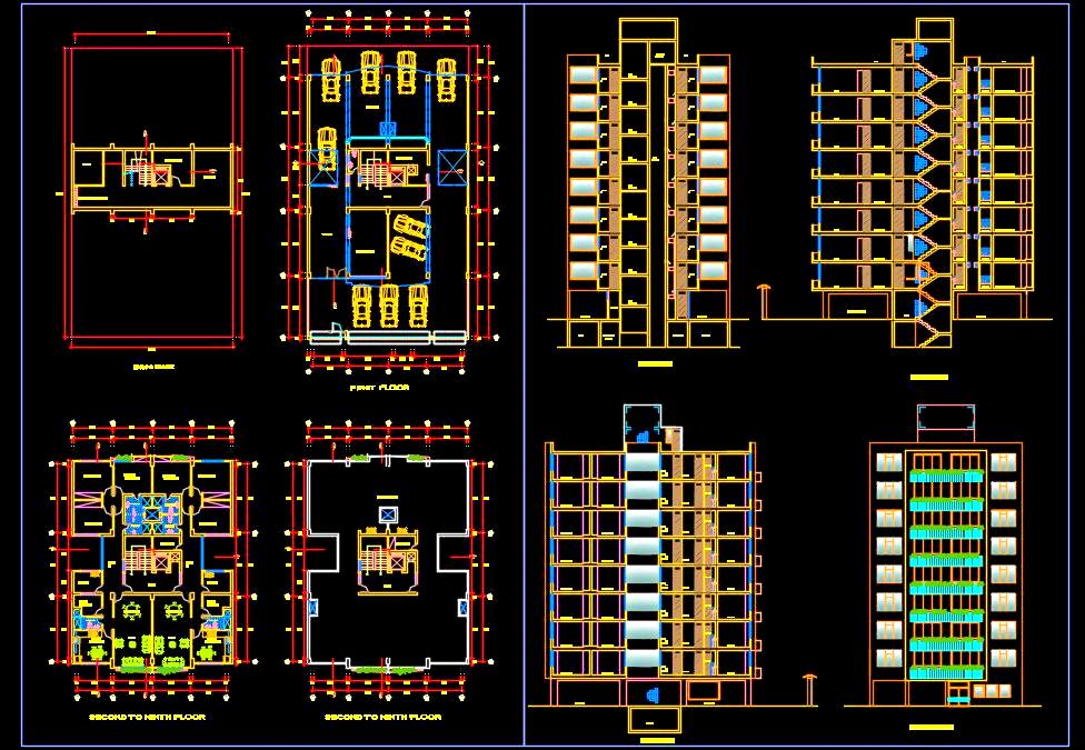 High-rise Apartment CAD Drawing G+9 Floor Plan DWG